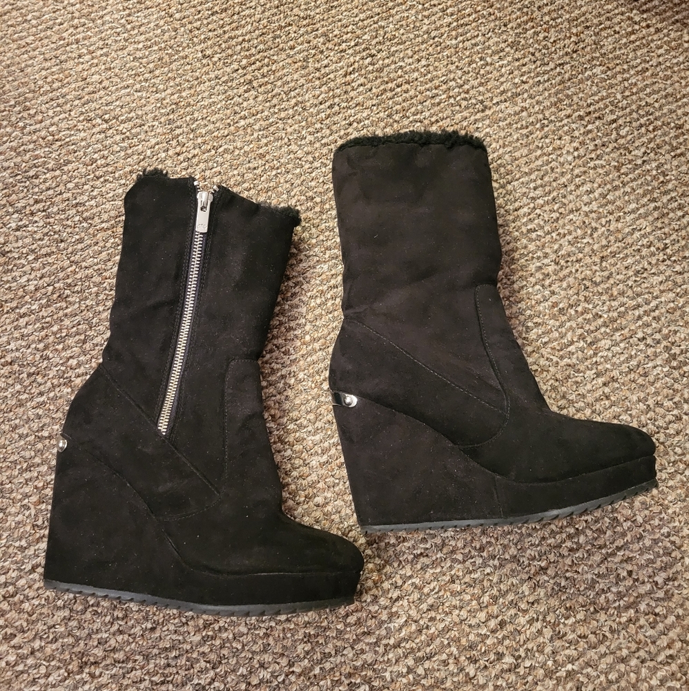 Juicy Couture Kasia Seude Faux Fur Zipper Wedge Platform Boots